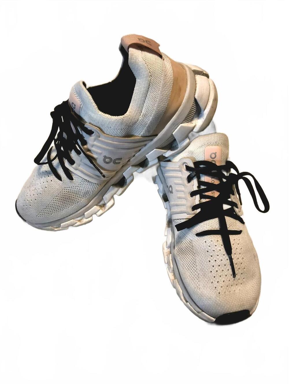 On Cloudswift Running Shoes in Light Beige with Black Laces